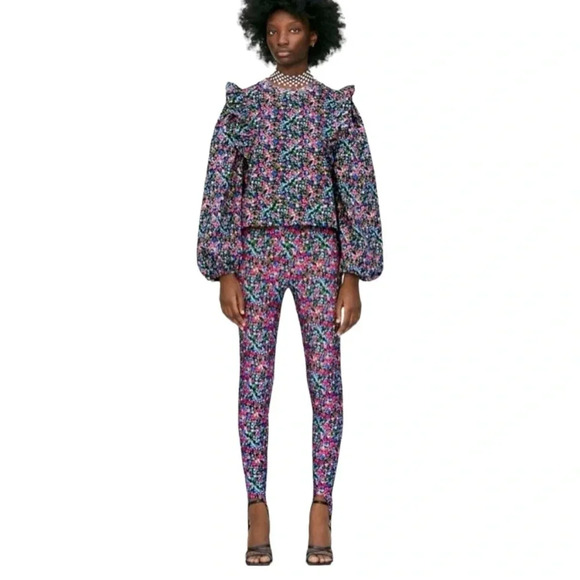 NWOT Zara Multi-Colored Floral Print Stirrup Leggings - Picture 1 of 5